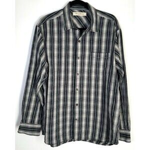 Tommy Bahama Shirt Mens Large Gray Silk Blend Stripe‎ Windowpane Textured Resort